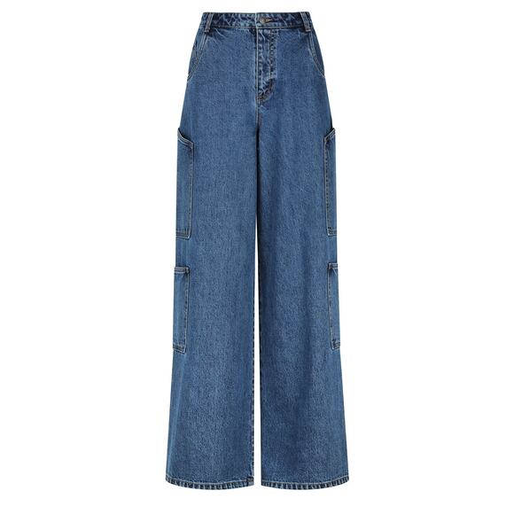 NWT Shona Joy Tovere‎ Wide Leg Cargo Jeans Dark Wash 10 / 30 - Picture 3 of 16